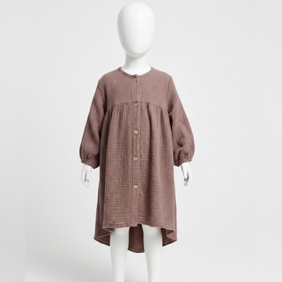 ZARA Kids Muted Mauve Muslin Cotton Button-Down Dress - Size 2-3Y - Picture 1 of 3